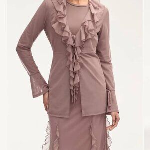 VEILED COLLECTION Jida Ruffle Tie Front Top - Twilight Mauve